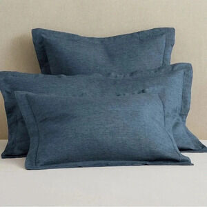 Belgian Flax Linen Sham Cover Blue- New- King Size- Pottery Barn